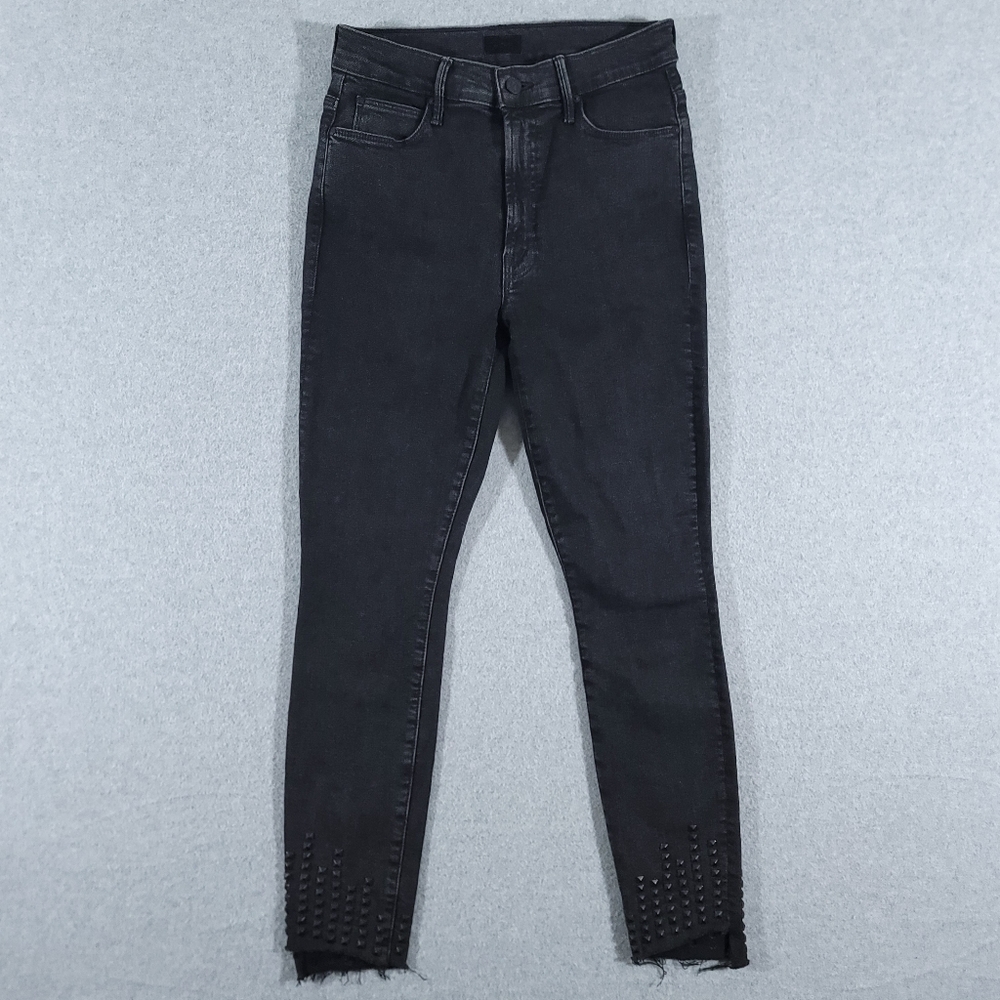 MOTHER Stunner Zip Ankle Step Fray Studded Jeans Size 27 Wrong Side Of The Track